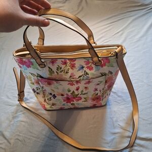Nanette Lepore Floral Multicolor Satchel with Tan Trim